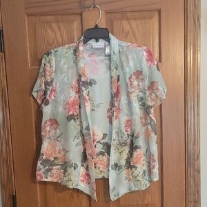 Alfred Dunner Sheer Floral Blouse and Tank Top Set - Coral and Sage